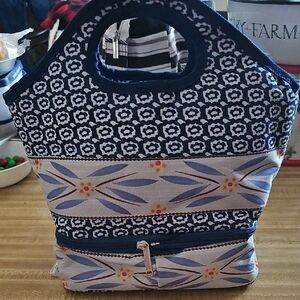 Temptations Navy and Gray Patterned Tote